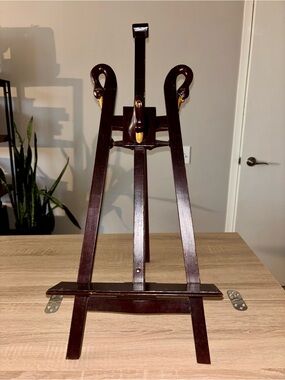 Vintage Wooden Carved Swan Easel Display Stand Easel Dark Wood Mahogany - Rare